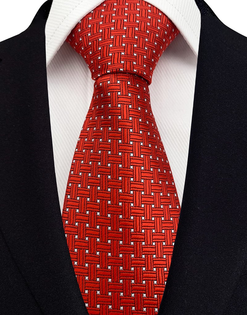 Ctskyte Men's Hot Red White Jacquard Woven Silk Clip on Tie Business Formal Self Necktie - Image 3